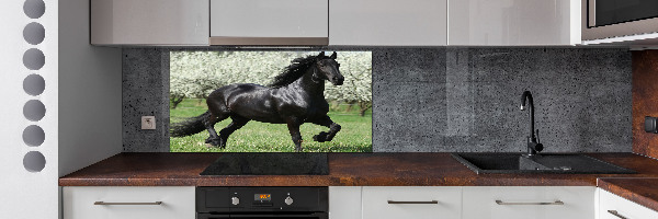 Glass splashback Black horse flowers