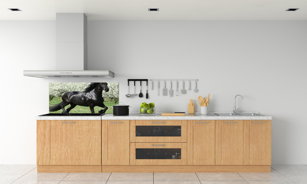 Glass splashback Black horse flowers