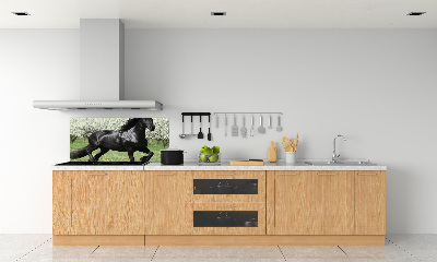 Glass splashback Black horse flowers