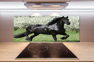 Glass splashback Black horse flowers