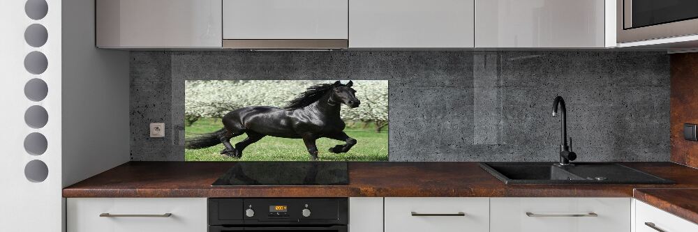 Glass splashback Black horse flowers