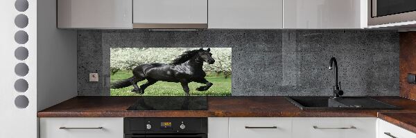 Glass splashback Black horse flowers