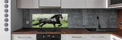 Glass splashback Black horse flowers