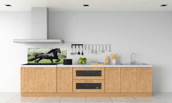 Glass splashback Black horse flowers