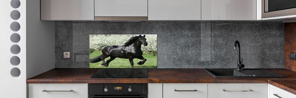 Glass splashback Black horse flowers