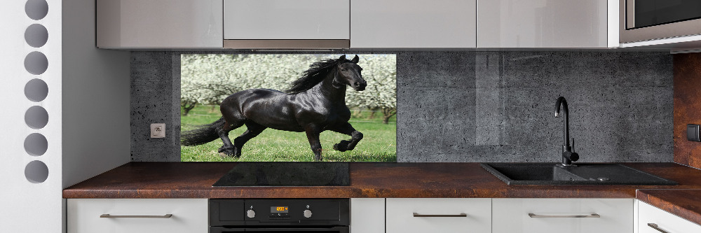 Glass splashback Black horse flowers