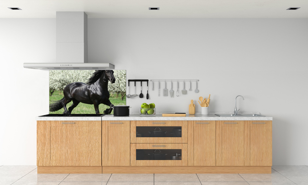 Glass splashback Black horse flowers