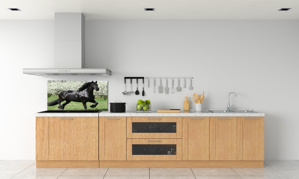 Glass splashback Black horse flowers