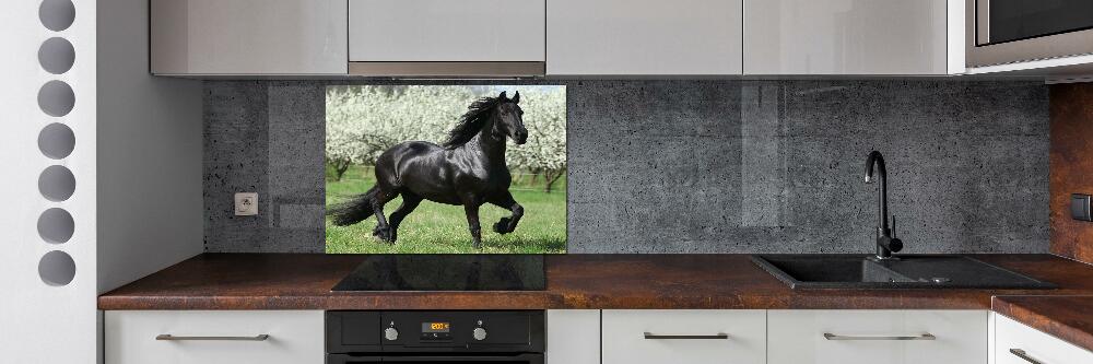 Glass splashback Black horse flowers