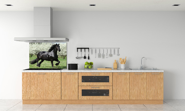 Glass splashback Black horse flowers