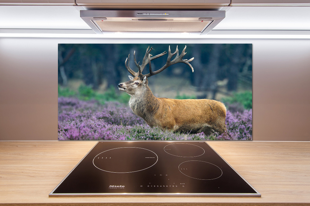 Glass splashback Deer among lavender