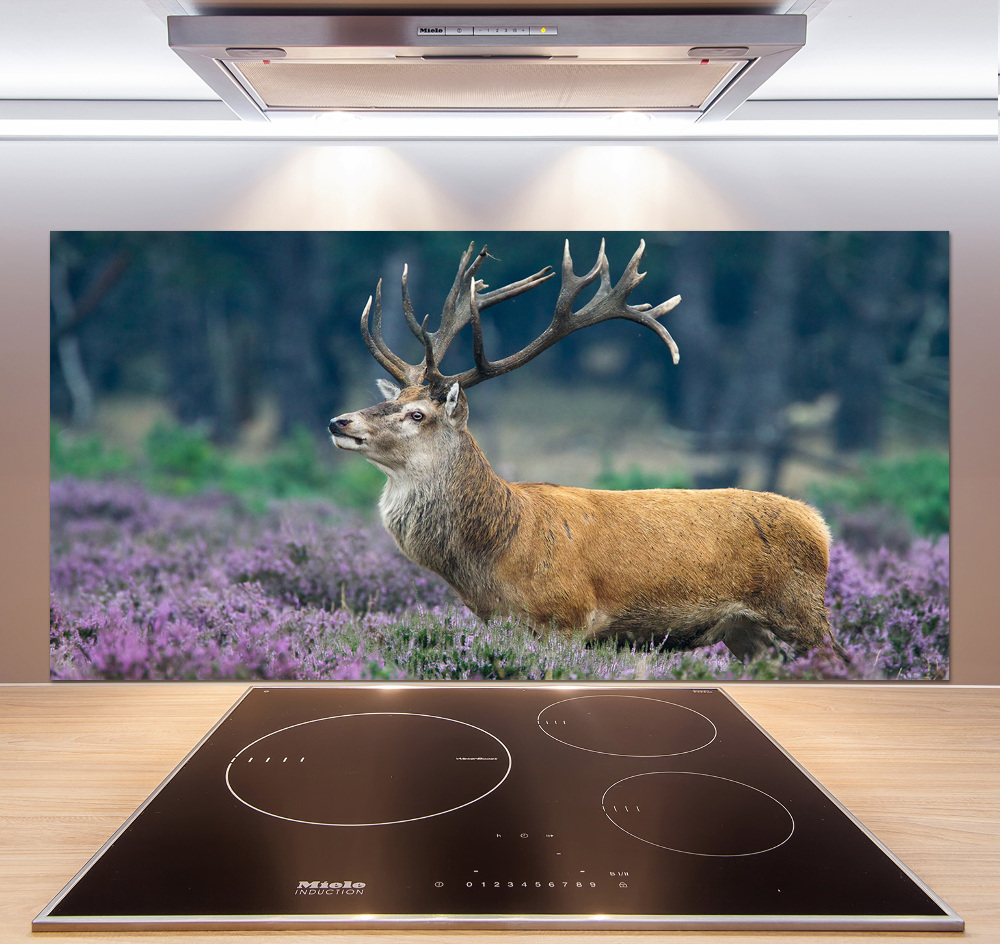 Glass splashback Deer among lavender