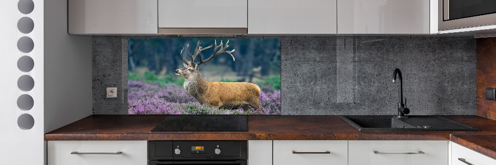 Glass splashback Deer among lavender