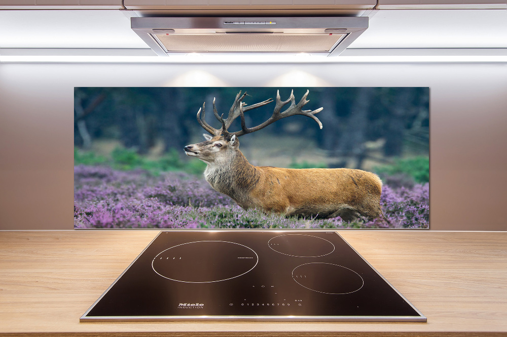 Glass splashback Deer among lavender