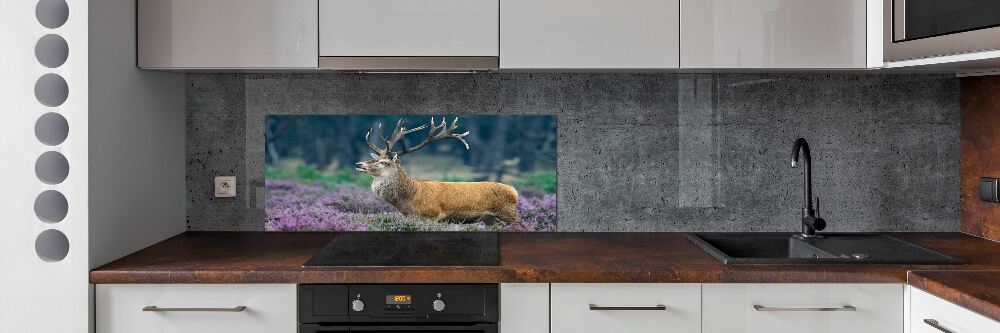 Glass splashback Deer among lavender