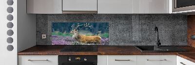 Glass splashback Deer among lavender