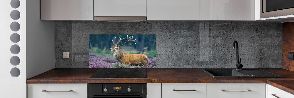 Glass splashback Deer among lavender