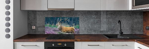 Glass splashback Deer among lavender