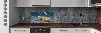 Glass splashback Deer among lavender