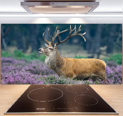 Glass splashback Deer among lavender