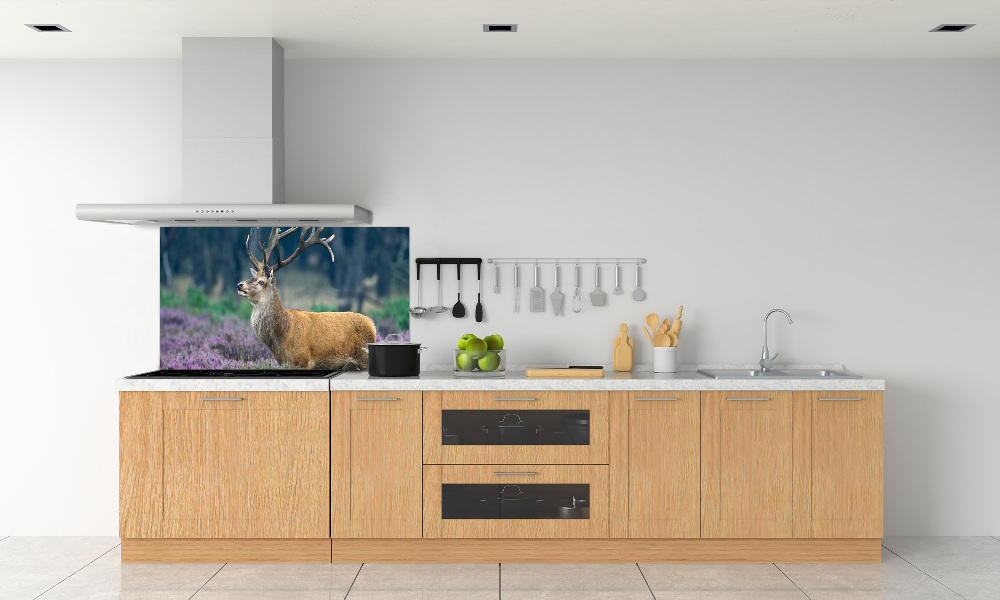 Glass splashback Deer among lavender