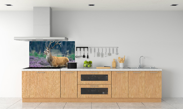 Glass splashback Deer among lavender