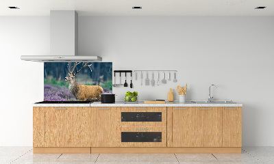 Glass splashback Deer among lavender