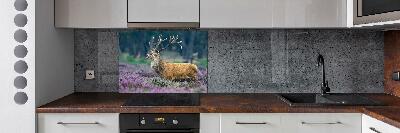 Glass splashback Deer among lavender