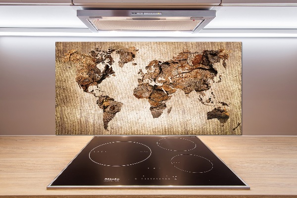 Cooker splashback World map wood