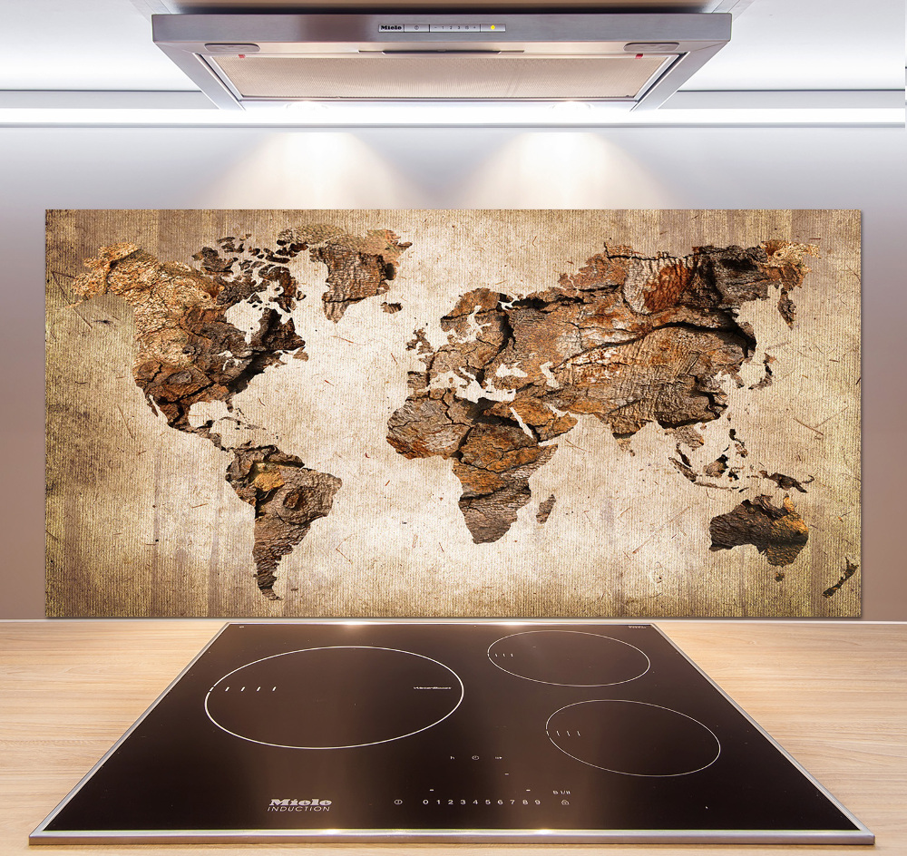 Cooker splashback World map wood