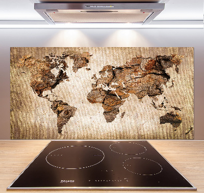 Cooker splashback World map wood