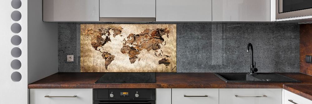 Cooker splashback World map wood