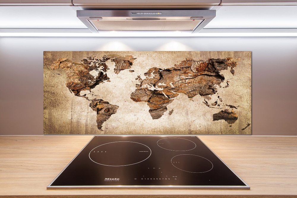 Cooker splashback World map wood