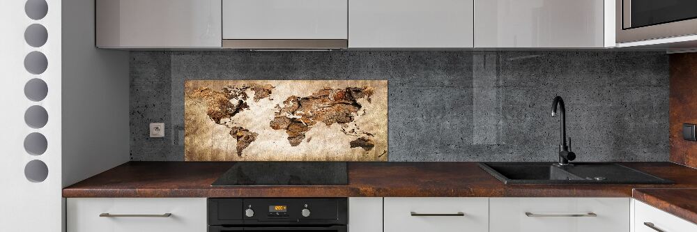 Cooker splashback World map wood