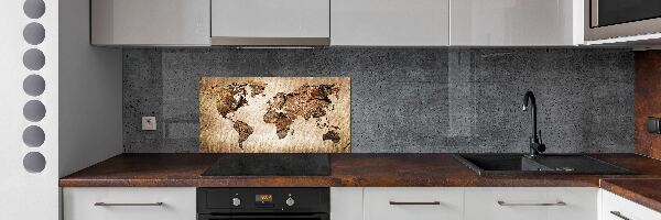 Cooker splashback World map wood