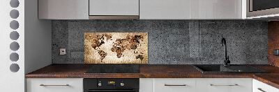 Cooker splashback World map wood