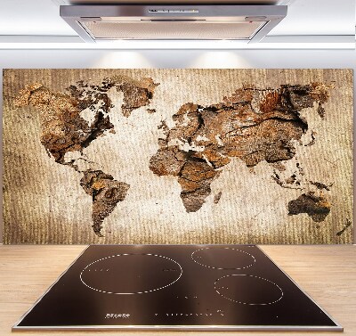 Cooker splashback World map wood