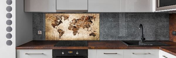 Cooker splashback World map wood