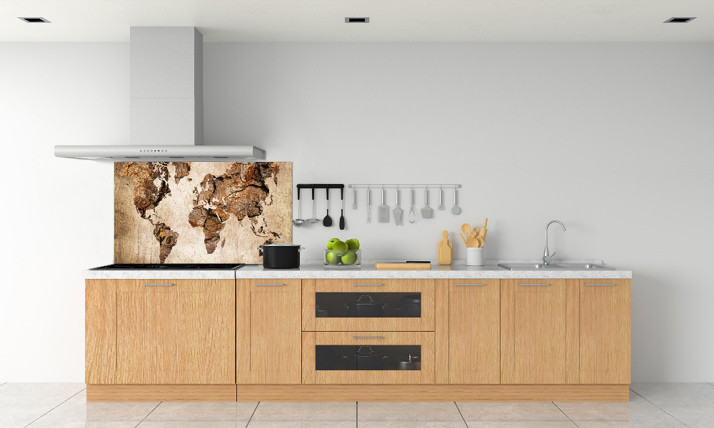 Cooker splashback World map wood