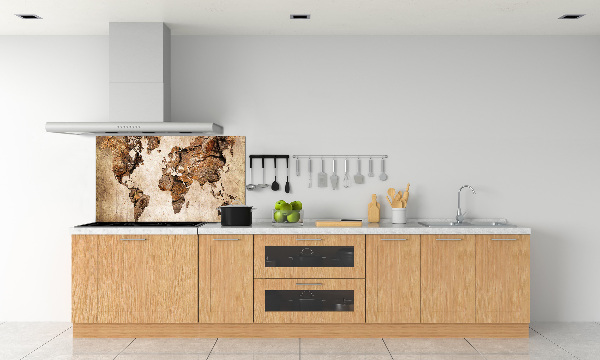 Cooker splashback World map wood