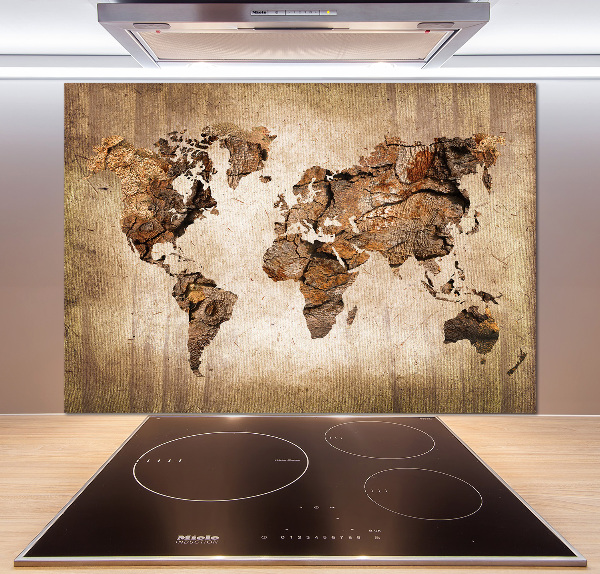 Cooker splashback World map wood