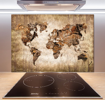 Cooker splashback World map wood