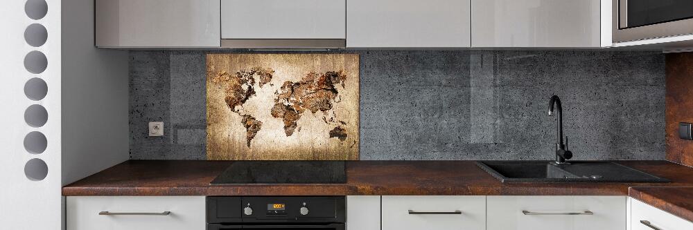 Cooker splashback World map wood