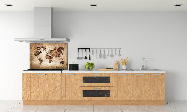 Cooker splashback World map wood