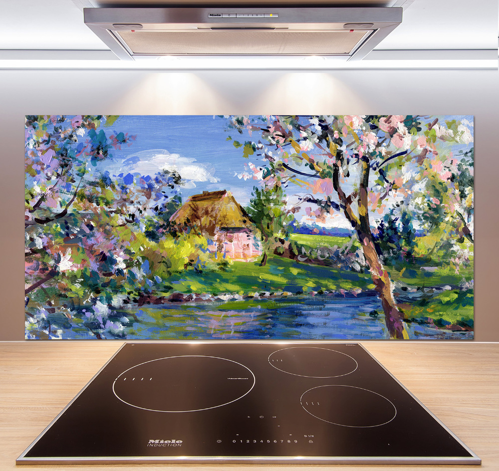 Glass splashback Spring landscape