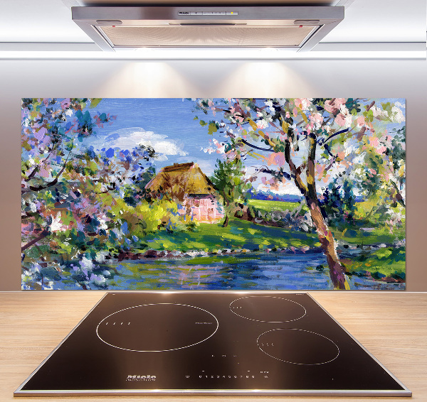 Glass splashback Spring landscape