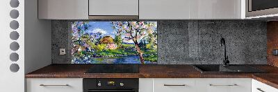 Glass splashback Spring landscape