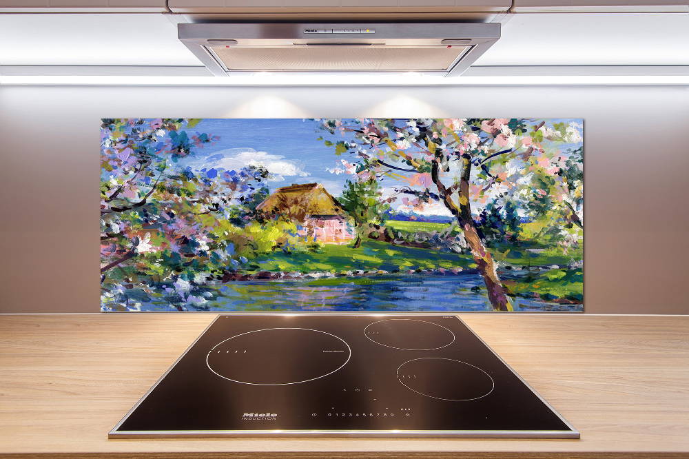 Glass splashback Spring landscape