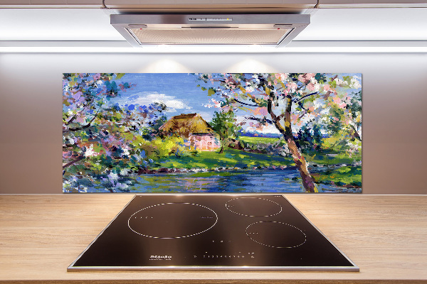 Glass splashback Spring landscape