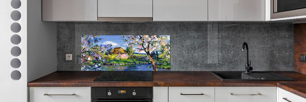 Glass splashback Spring landscape